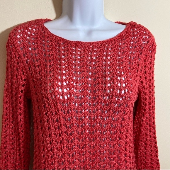 Chico's Open Knit Sweater Tunic Orange 3/4 Sleeves Pullover Sz O (S/4) - Picture 2 of 7